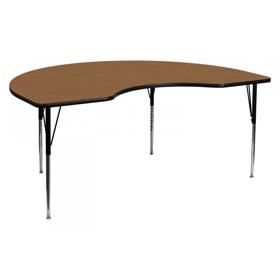BLNK Wren Kidney Thermal Laminate Activity Table - Oak, 48"W x 72"L, with Standard Height Adjustable Legs