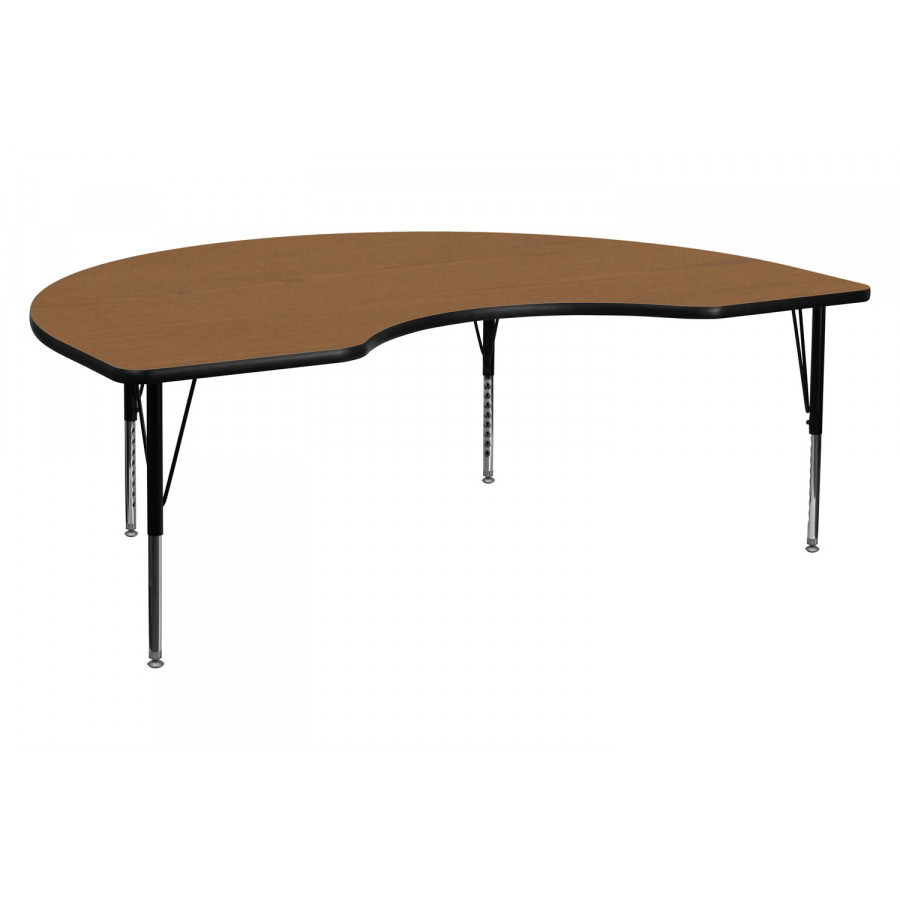 BLNK Wren Kidney Thermal Laminate Activity Table - Oak, 48"W x 72"L, with Short Height Adjustable Legs