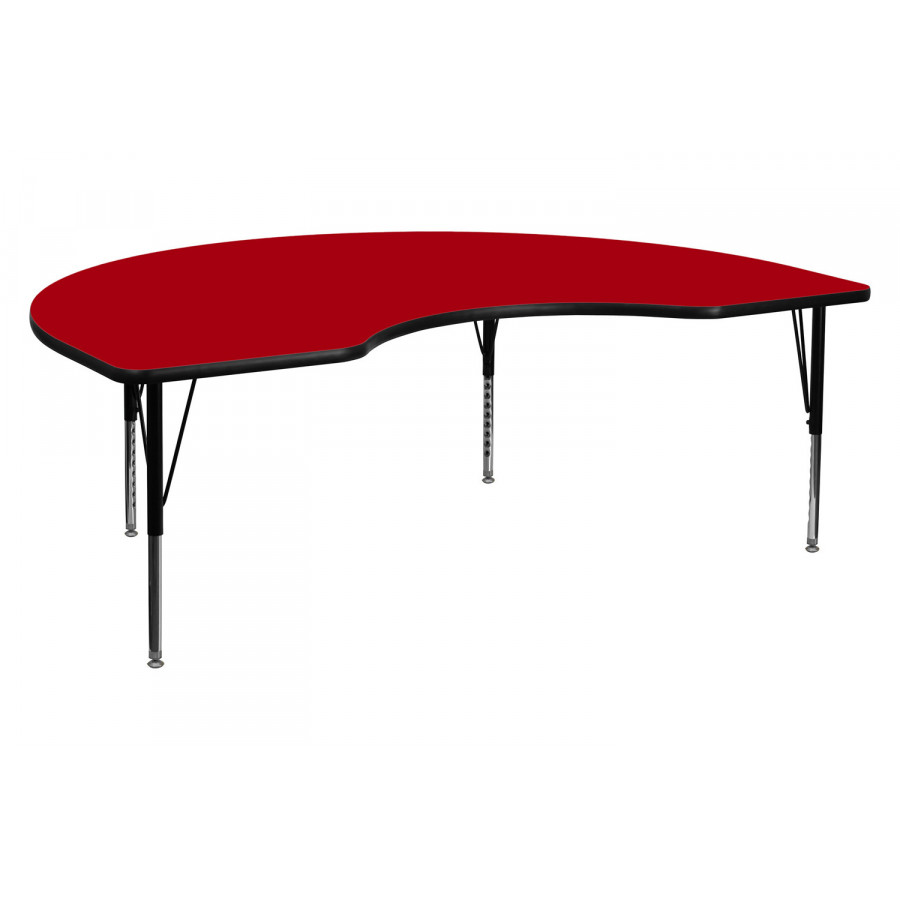 BLNK Wren Kidney Thermal Laminate Activity Table - Red, 48"W x 72"L, with Short Height Adjustable Legs