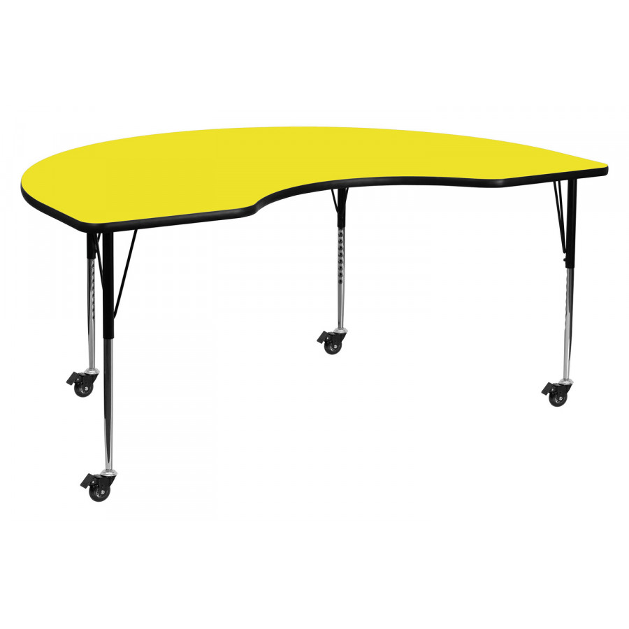 BLNK Wren Mobile Kidney HP Laminate Activity Table - Yellow, 48"W x 72"L, with Standard Height Adjustable Legs