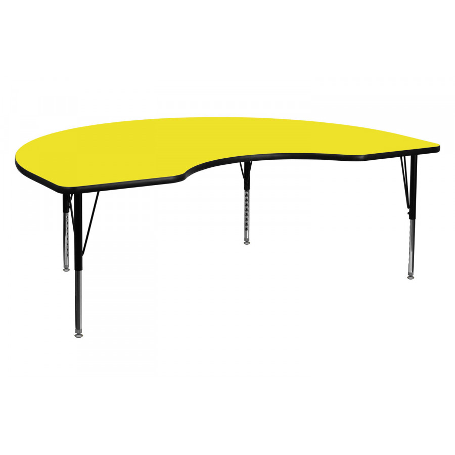 BLNK Wren Kidney HP Laminate Activity Table - Yellow, 48"W x 72"L, with Short Height Adjustable Legs