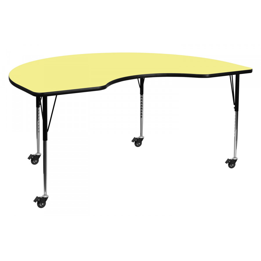 BLNK Wren Mobile Kidney Thermal Laminate Activity Table - Yellow, 48"W x 72"L, with Standard Height Adjustable Legs