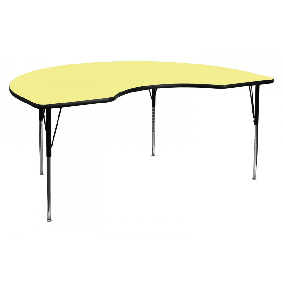 BLNK Wren Kidney Thermal Laminate Activity Table - Yellow, 48"W x 72"L, with Standard Height Adjustable Legs