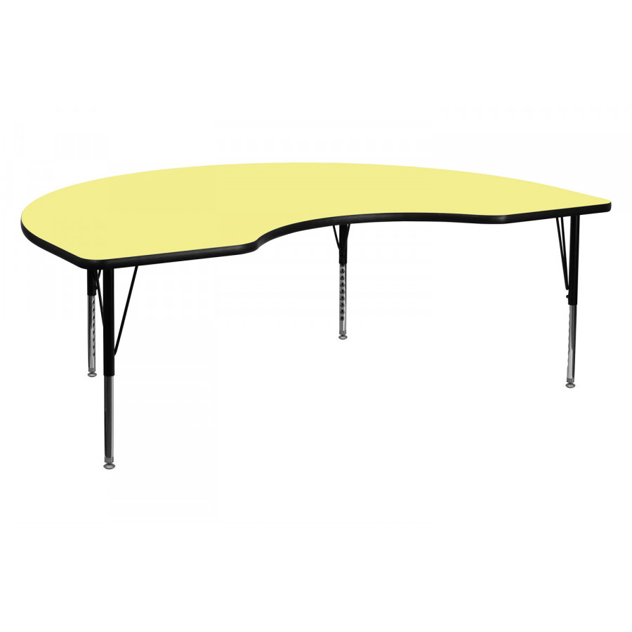 BLNK Wren Kidney Thermal Laminate Activity Table - Yellow, 48"W x 72"L, with Short Height Adjustable Legs