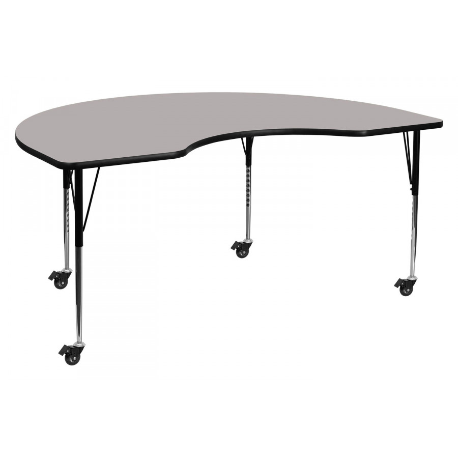 BLNK Wren Mobile Kidney HP Laminate Activity Table - Gray, 48"W x 96"L, with Standard Height Adjustable Legs