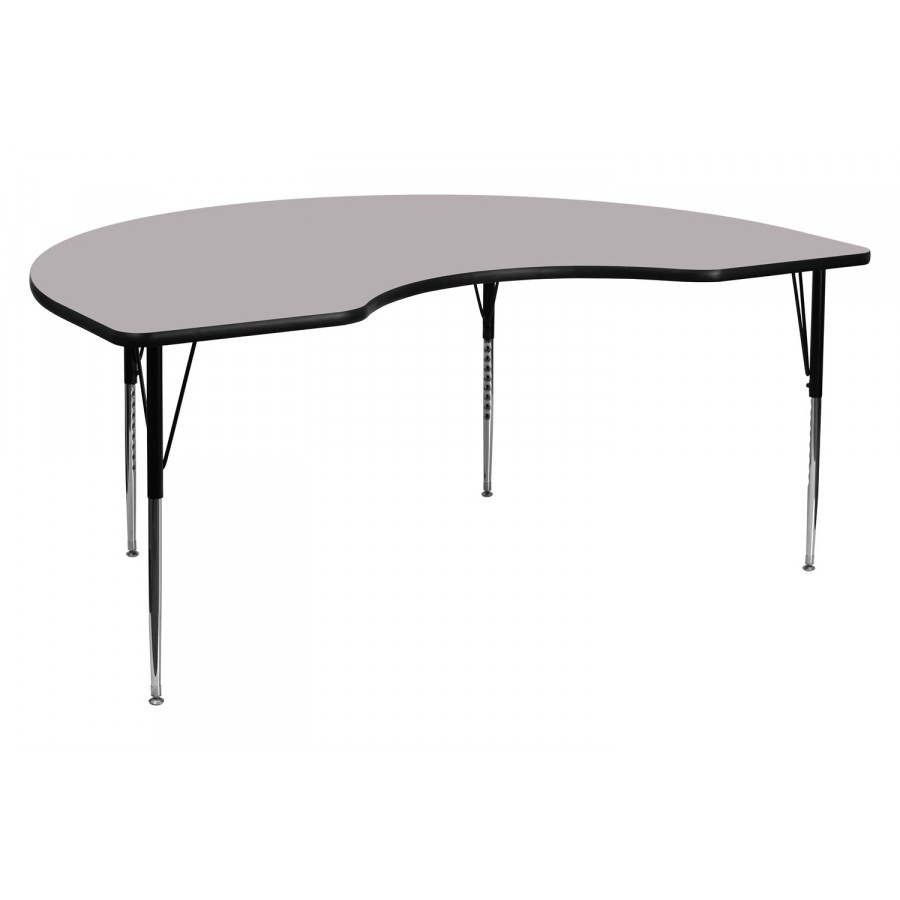 BLNK Wren Kidney Thermal Laminate Activity Table - Gray, 48"W x 96"L, with Standard Height Adjustable Legs