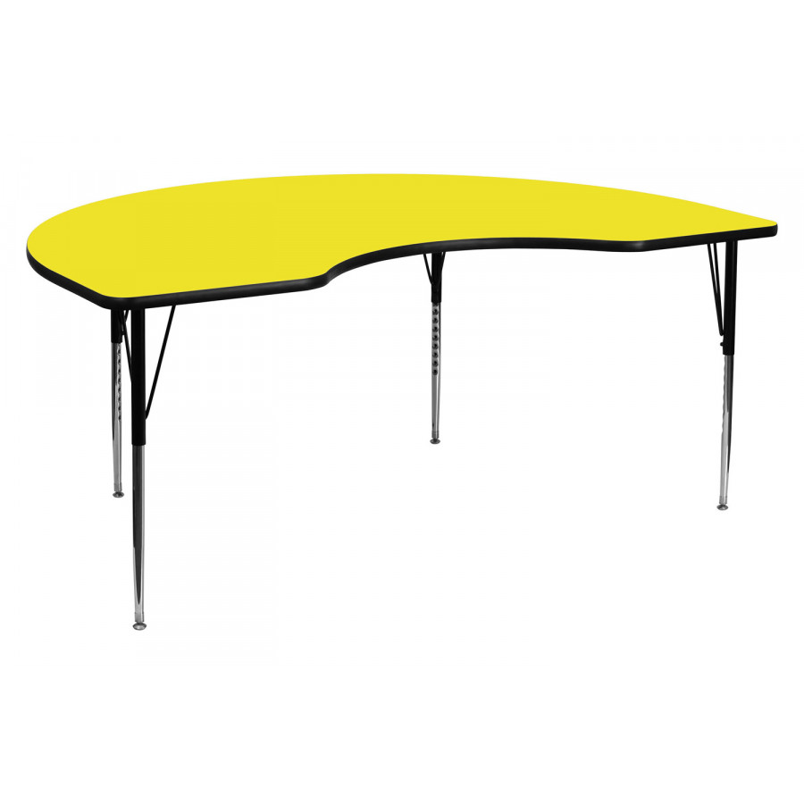 BLNK Wren Kidney HP Laminate Activity Table - Yellow, 48"W x 96"L, with Standard Height Adjustable Legs