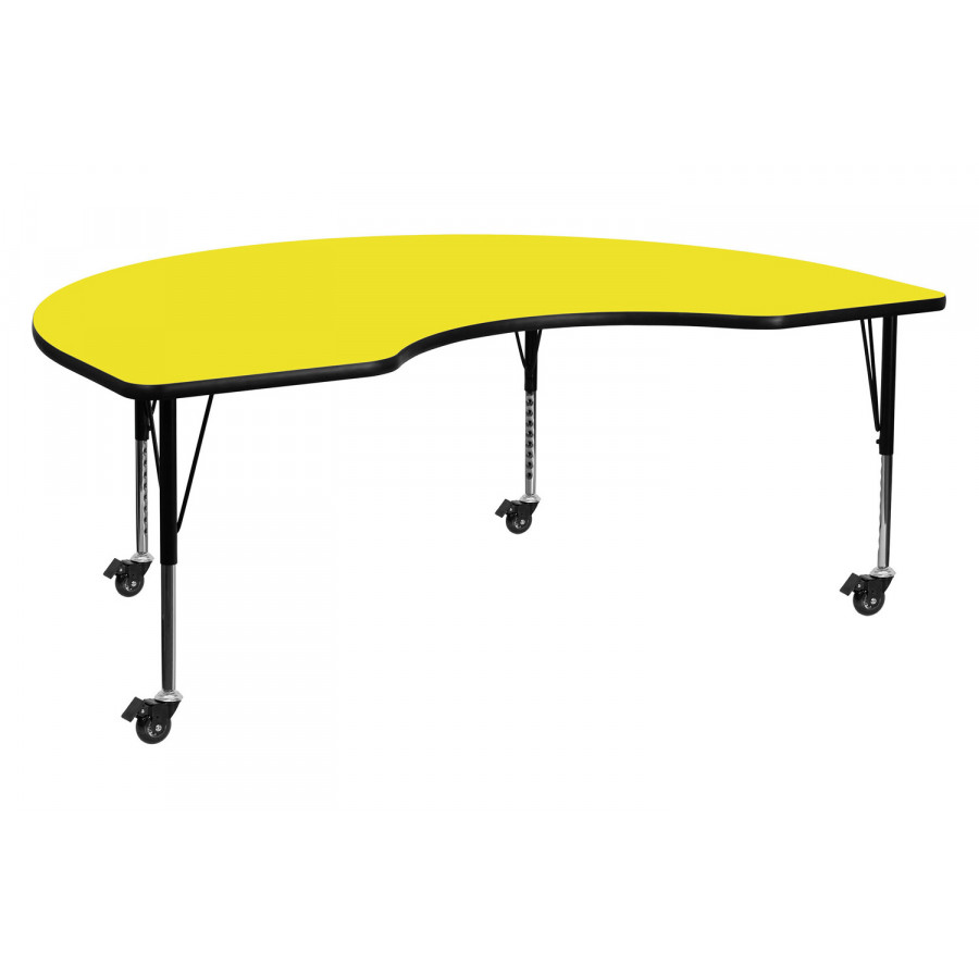 BLNK Wren Mobile Kidney HP Laminate Activity Table - Yellow, 48"W x 96"L, with Short Height Adjustable Legs