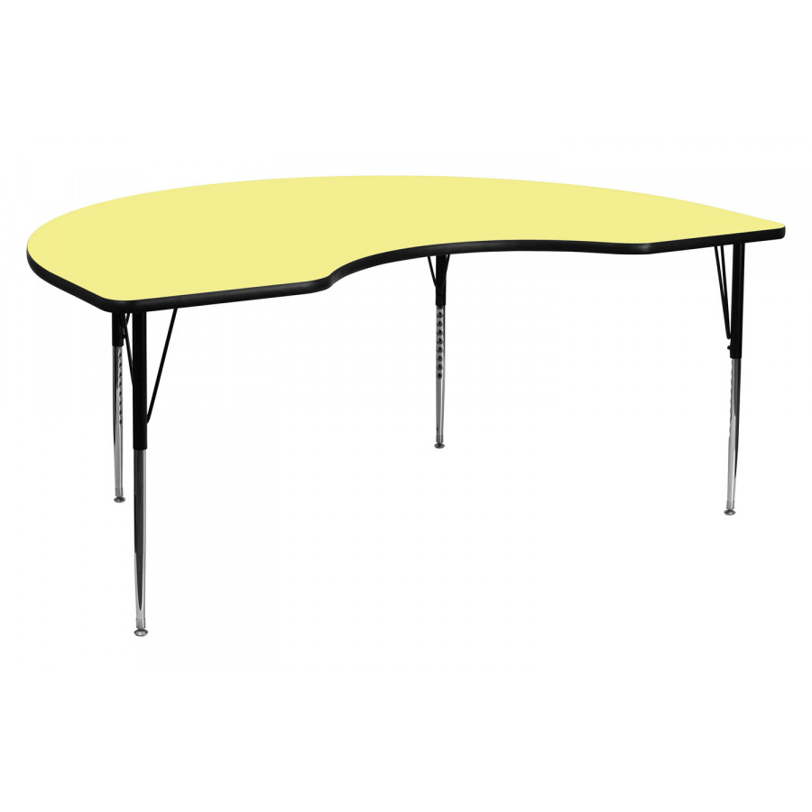 BLNK Wren Kidney Thermal Laminate Activity Table - Yellow, 48"W x 96"L, with Standard Height Adjustable Legs