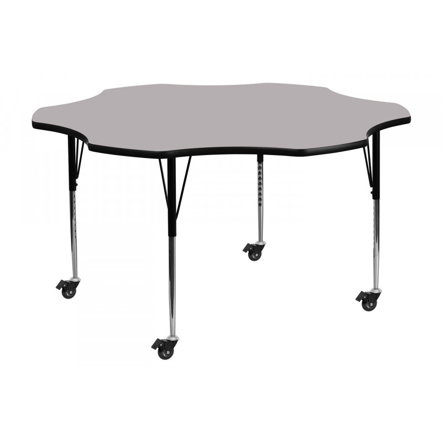 BLNK Wren Mobile Flower Thermal Laminate Activity Table - Gray, with Standard Height Adjustable Legs
