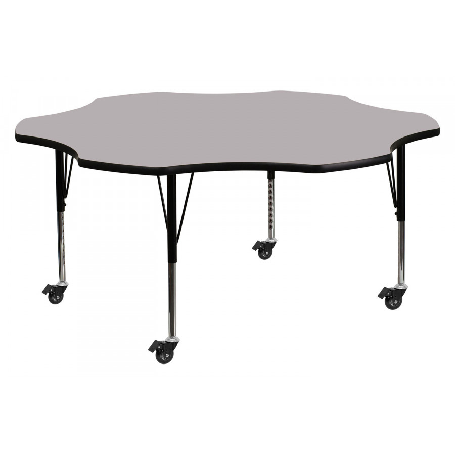 BLNK Wren Mobile Flower Thermal Laminate Activity Table - Gray, with Short Height Adjustable Legs