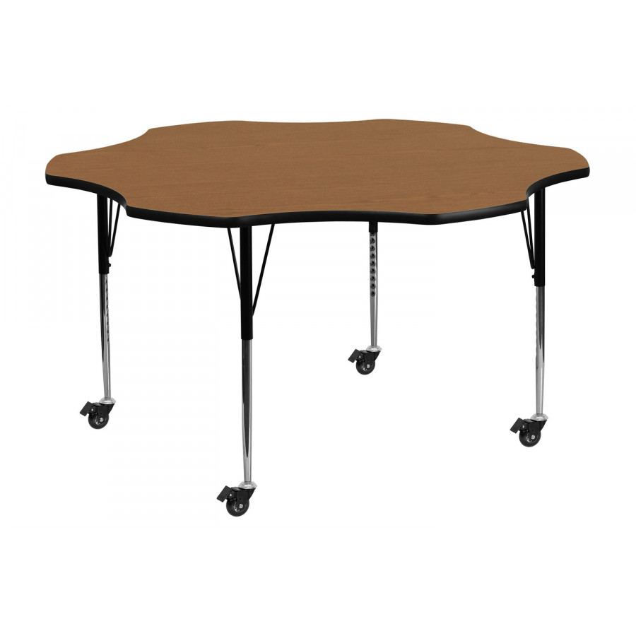 BLNK Wren Mobile Flower Thermal Laminate Activity Table - Oak, with Standard Height Adjustable Legs