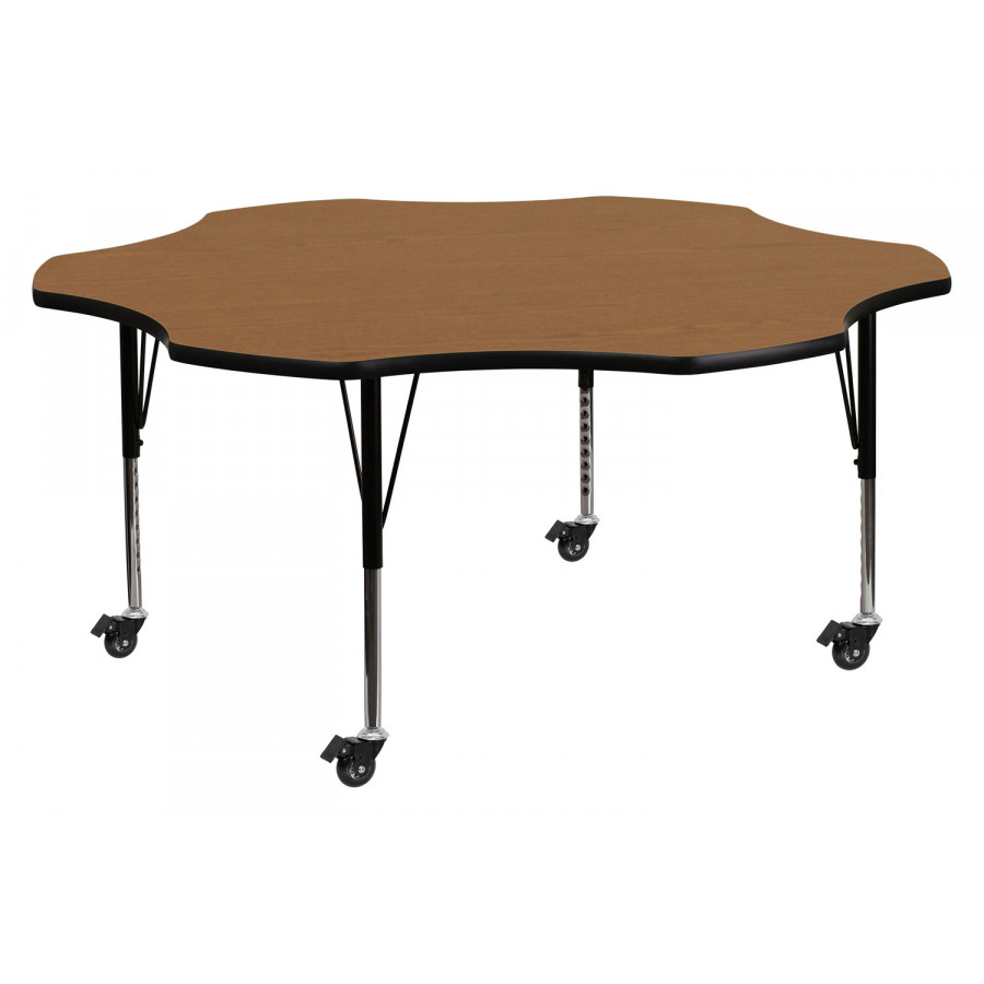 BLNK Wren Mobile Flower Thermal Laminate Activity Table - Oak, with Short Height Adjustable Legs