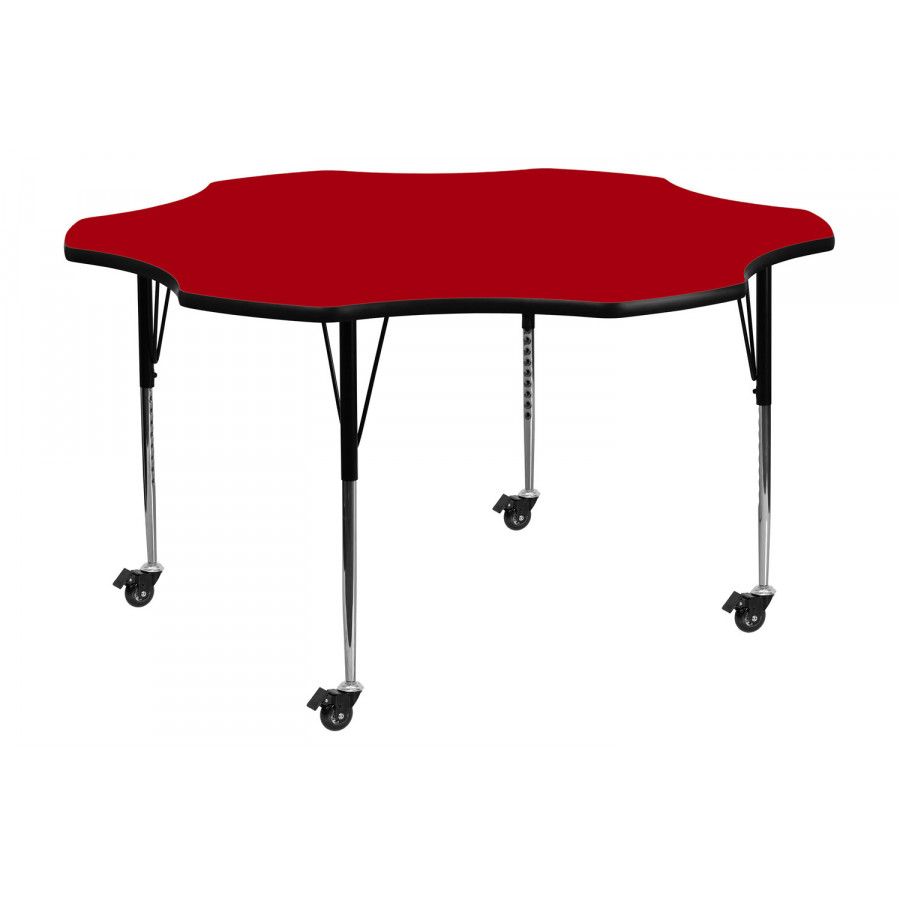 BLNK Wren Mobile Flower Thermal Laminate Activity Table - Red, with Standard Height Adjustable Legs