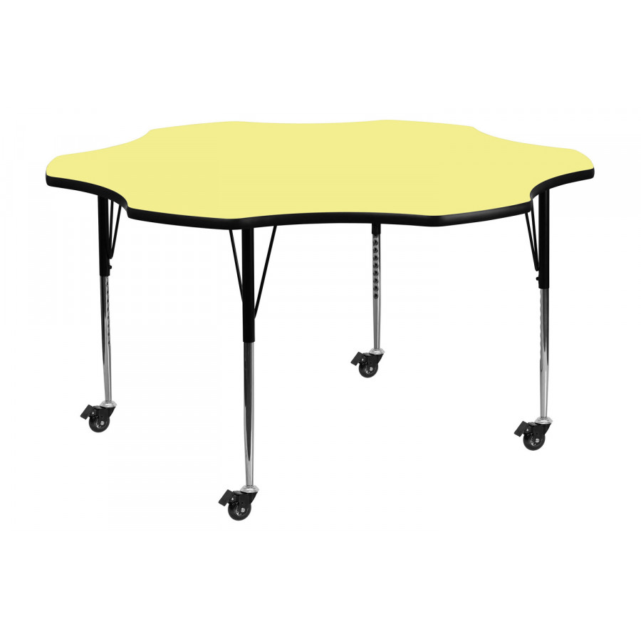 BLNK Wren Mobile Flower Thermal Laminate Activity Table - Yellow, with Standard Height Adjustable Legs