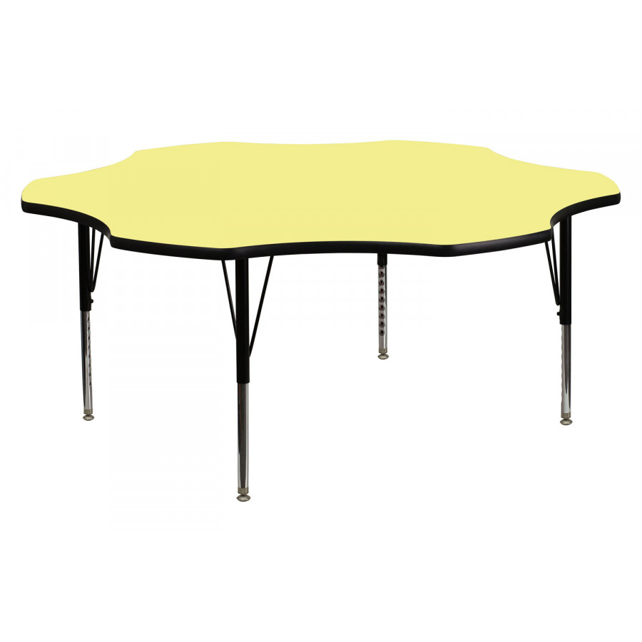 BLNK Wren Flower Thermal Laminate Activity Table - Yellow, with Short Height Adjustable Legs