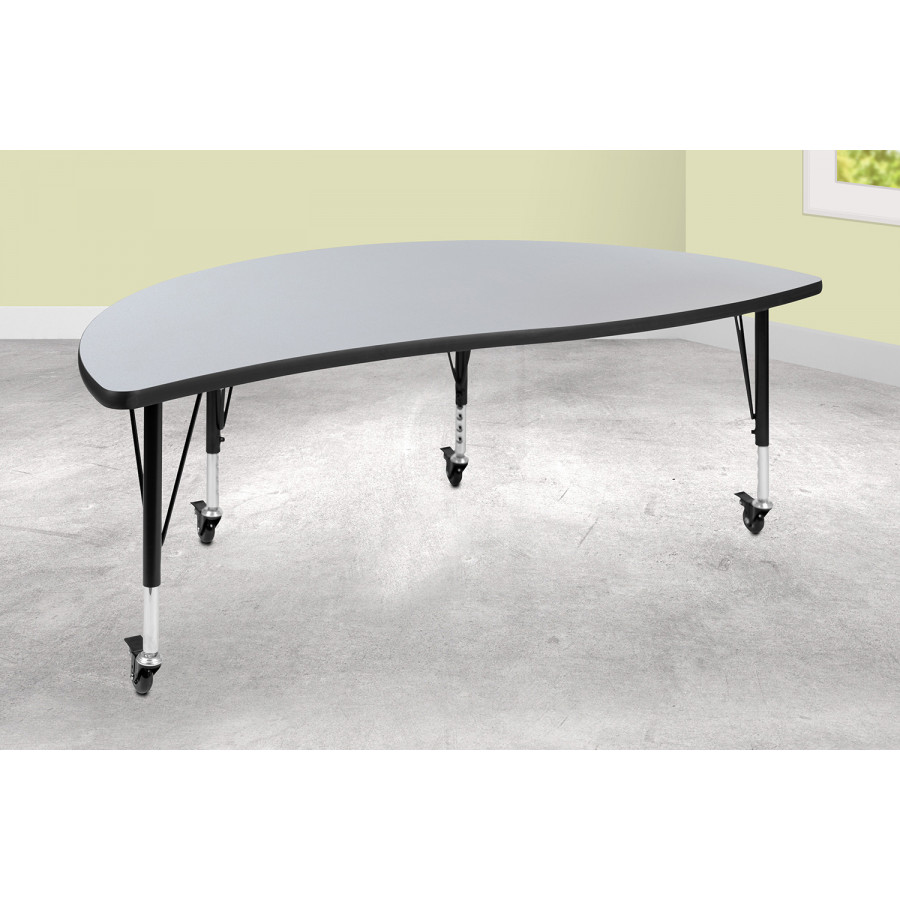 BLNK Wren Mobile Half Circle Thermal Laminate Wave Flexible Collaborative Activity Table - Gray, 60"D, with Short Height Adjustable Legs