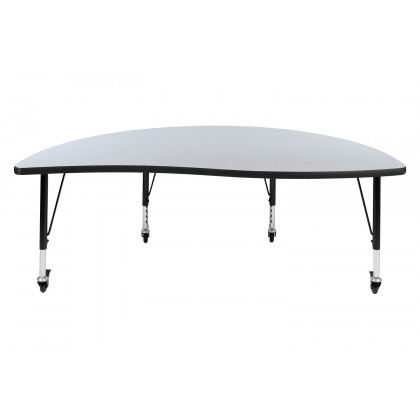 BLNK Wren Mobile Half Circle Thermal Laminate Wave Flexible Collaborative Activity Table - Gray, 60"D, with Short Height Adjustable Legs