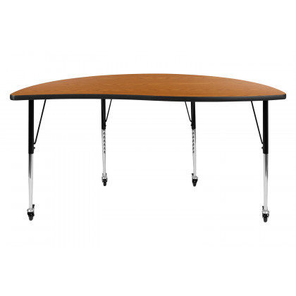 BLNK Wren Mobile Half Circle Thermal Laminate Wave Flexible Collaborative Activity Table - Oak, 60"D, with Standard Height Adjustable Legs
