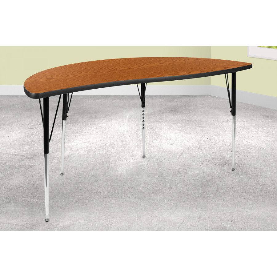 BLNK Wren Half Circle Thermal Laminate Wave Flexible Collaborative Activity Table - Oak, 60"D, with Standard Height Adjustable Legs
