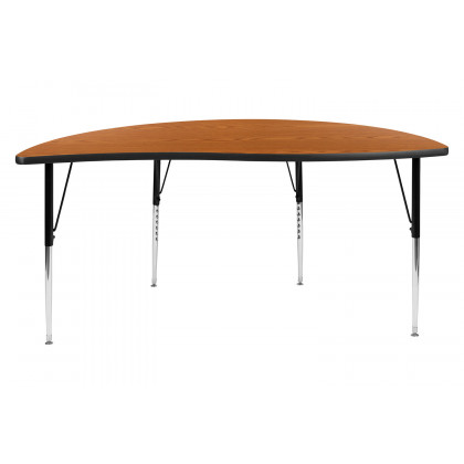 BLNK Wren Half Circle Thermal Laminate Wave Flexible Collaborative Activity Table - Oak, 60"D, with Standard Height Adjustable Legs