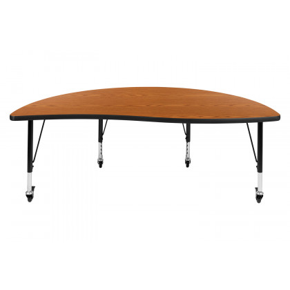 BLNK Wren Mobile Half Circle Thermal Laminate Wave Flexible Collaborative Activity Table - Oak, 60"D, with Short Height Adjustable Legs