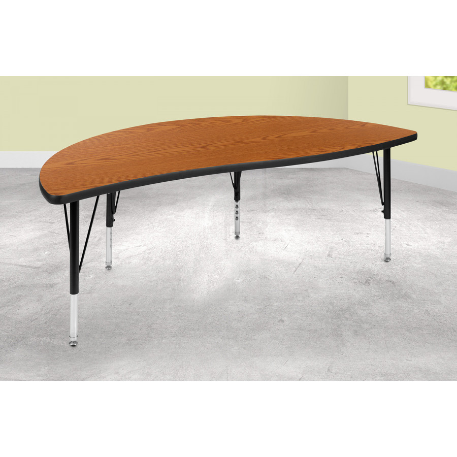 BLNK Wren Half Circle Thermal Laminate Wave Flexible Collaborative Activity Table - Oak, 60"D, with Short Height Adjustable Legs
