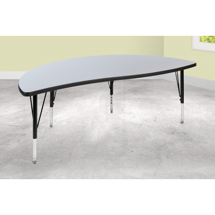 BLNK Wren Half Circle Thermal Laminate Wave Flexible Collaborative Activity Table - Oak, 60"D, with Short Height Adjustable Legs