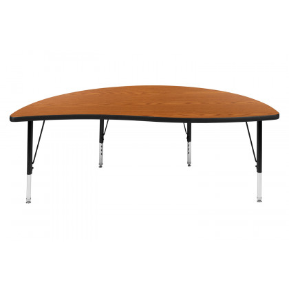 BLNK Wren Half Circle Thermal Laminate Wave Flexible Collaborative Activity Table - Oak, 60"D, with Short Height Adjustable Legs