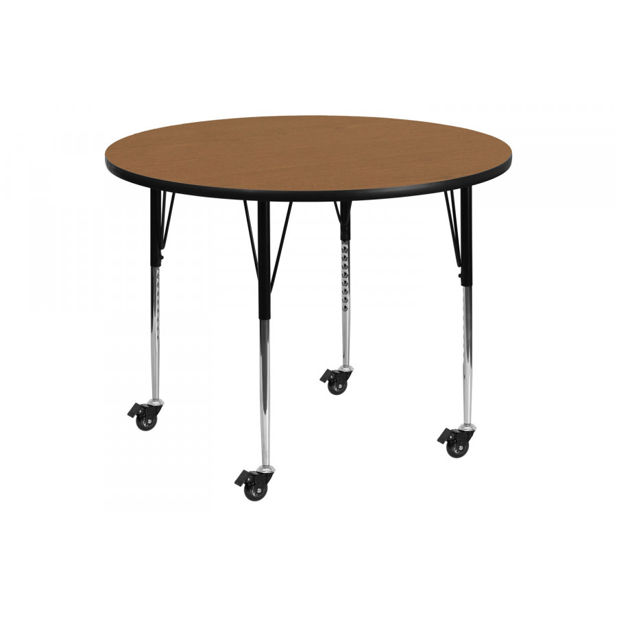 BLNK Wren Mobile Round Thermal Laminate Activity Table - Oak, 60"D, with Standard Height Adjustable Legs