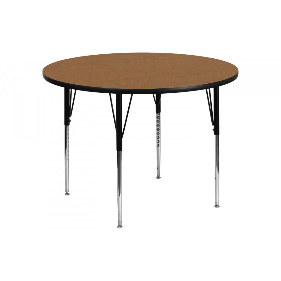 BLNK Wren Round Thermal Laminate Activity Table - Oak, 60"D, with Standard Height Adjustable Legs