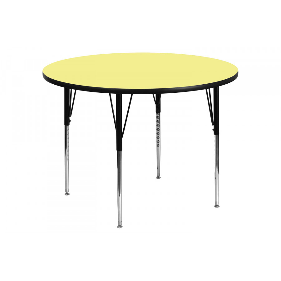 BLNK Wren Round Thermal Laminate Activity Table - Yellow, 60"D, with Standard Height Adjustable Legs