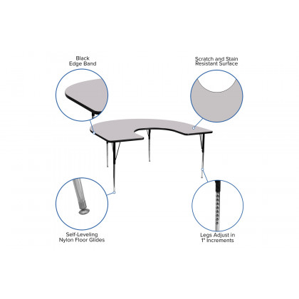 BLNK Wren Horseshoe Thermal Laminate Activity Table - Gray, with Standard Height Adjustable Legs