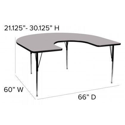 BLNK Wren Horseshoe Thermal Laminate Activity Table - Gray, with Standard Height Adjustable Legs