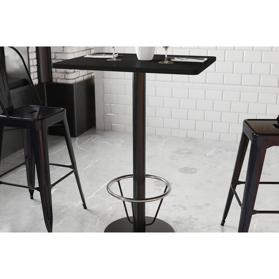 BLNK Rectangular Bar Height Table with 18'' Round Base - Black, 24"W x 30"L, with Foot Ring
