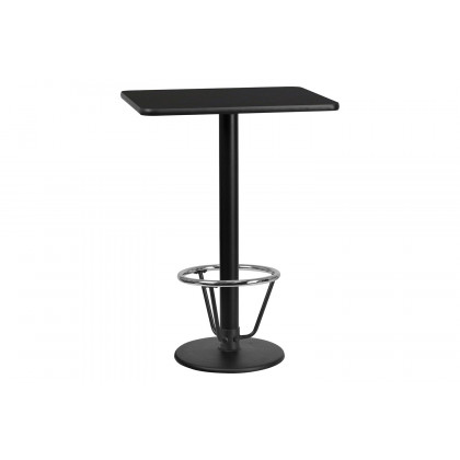 BLNK Rectangular Bar Height Table with 18'' Round Base - Black, 24"W x 30"L, with Foot Ring