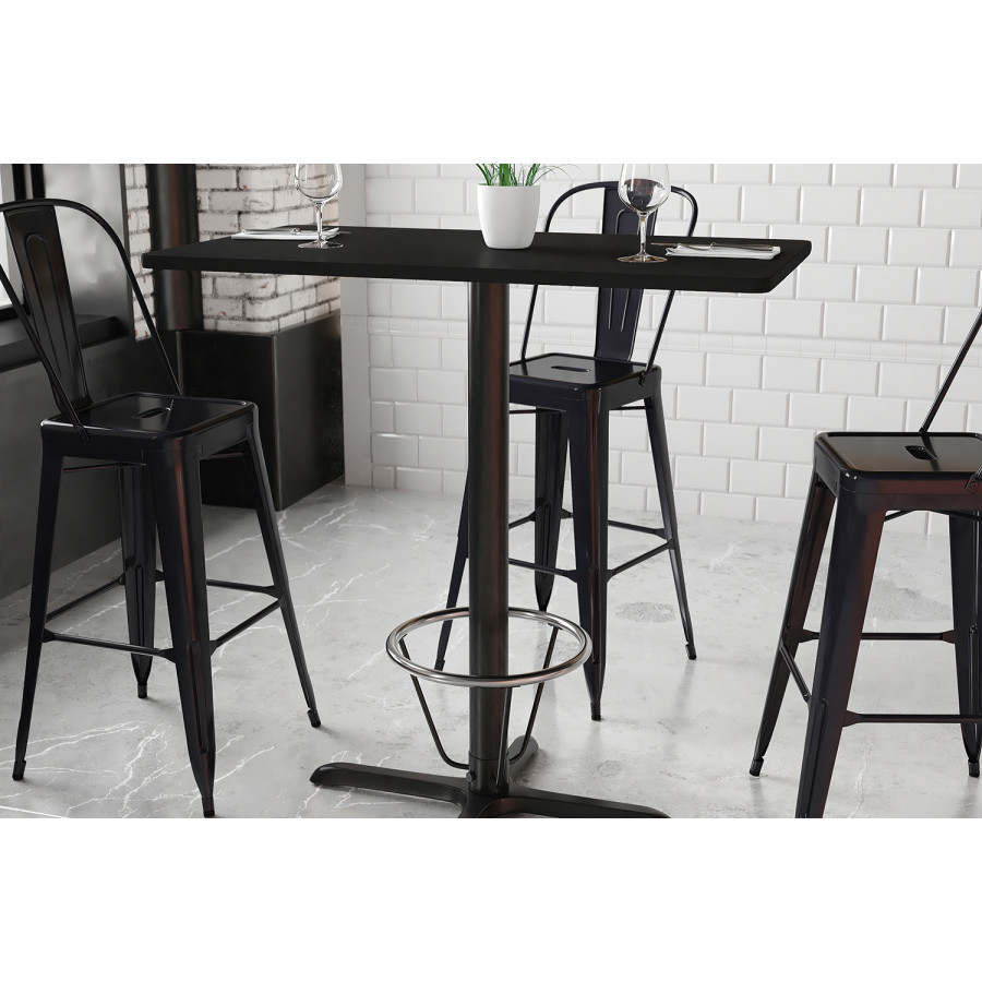 BLNK Rectangular Bar Height Table with 23.5'' x 29.5'' Base - Black, 24"W x 42"L, with Foot Ring