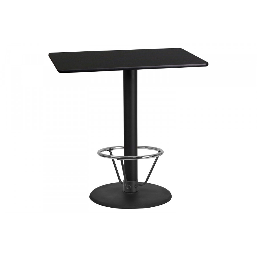 BLNK Rectangular Bar Height Table with 24'' Round Base - Black, 24"W x 42"L, with Foot Ring