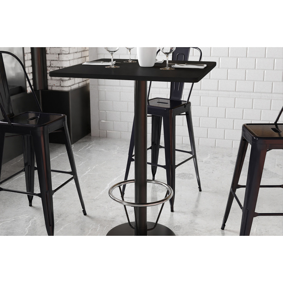 BLNK Square Bar Height Table with 18'' Round Base - Black, 30"W, with Foot Ring