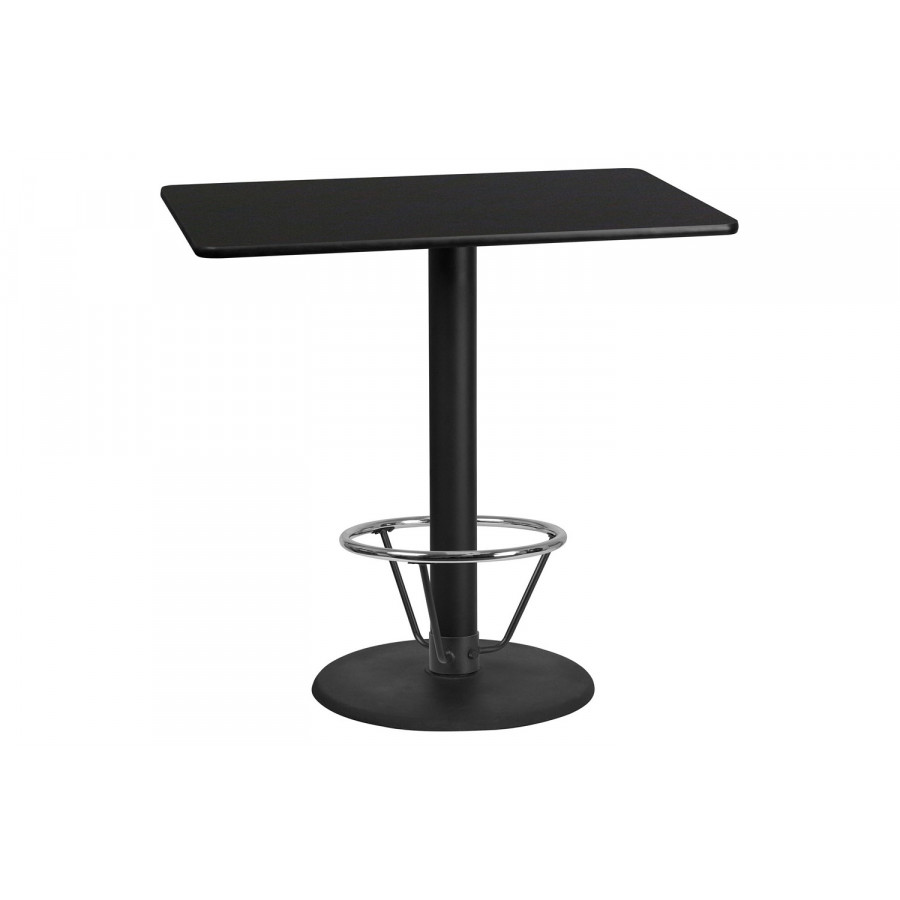 BLNK Rectangular Bar Height Table with 24'' Round Base - Black, 30"W x 48"L, with Foot Ring