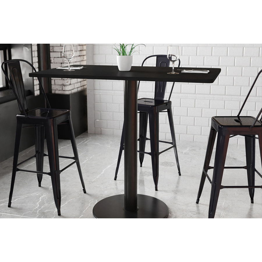 BLNK Rectangular Bar Height Table with 24'' Round Base - Black, 30"W x 48"L