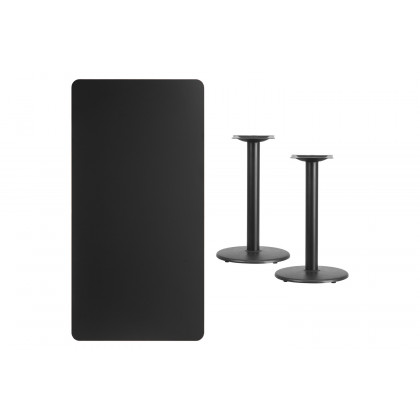 BLNK Rectangular Table with 18'' Round Bases - Black, 30"W x 60"L