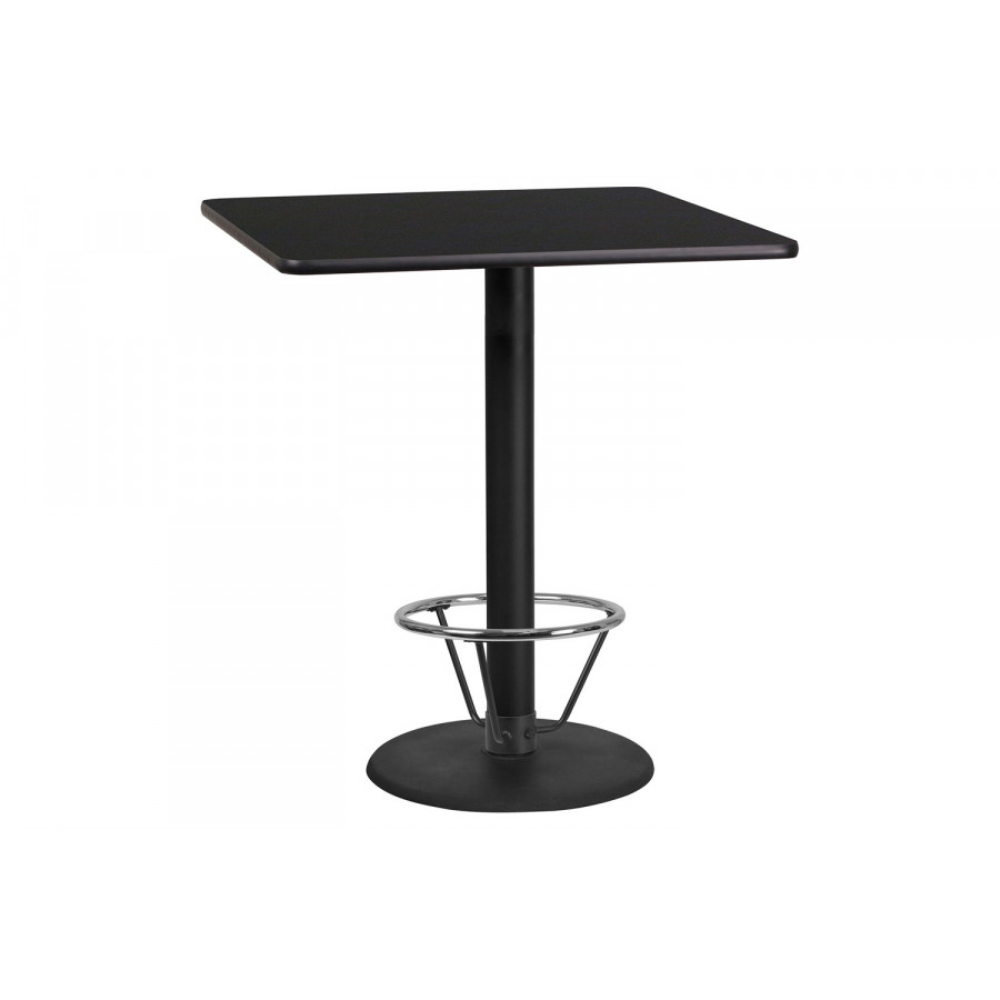 BLNK Square Bar Height Table with 24'' Round Base - Black, 36"W, with Foot Ring