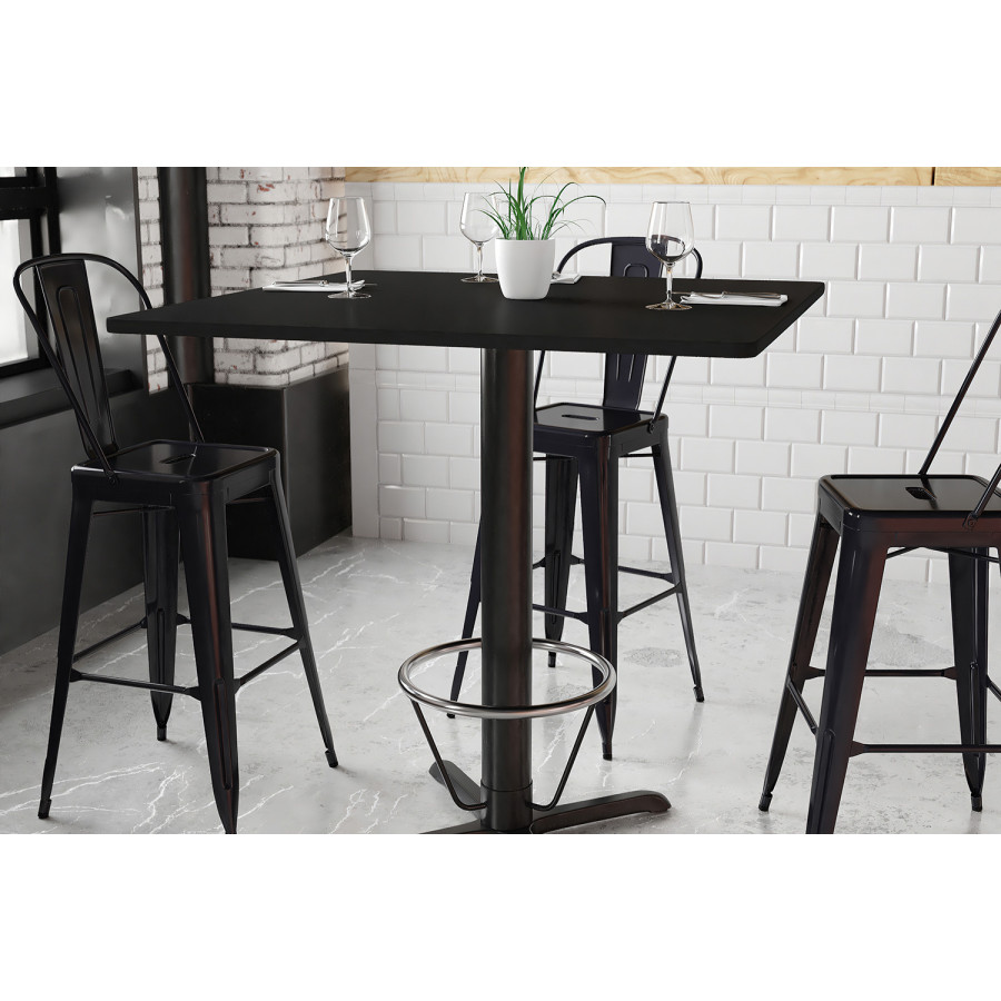 BLNK Square Bar Height Table with 33'' x 33'' Base - Black, 42"W, with Foot Ring