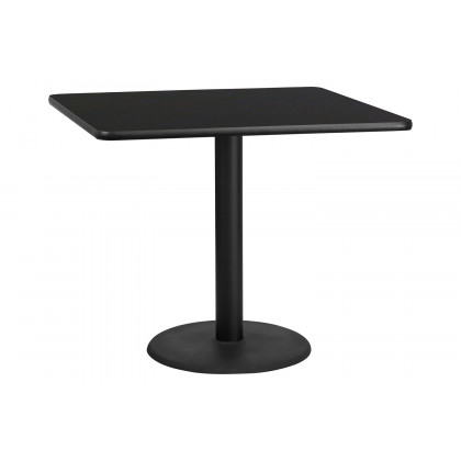 BLNK Square Table with 24'' Round Base - Black, 42"W