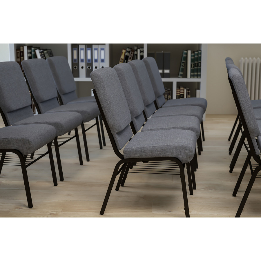BLNK HERCULES Series Fabric Church Chair with Book Rack and Gold Vein Frame - Gray