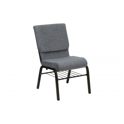 BLNK HERCULES Series Fabric Church Chair with Book Rack and Gold Vein Frame - Gray