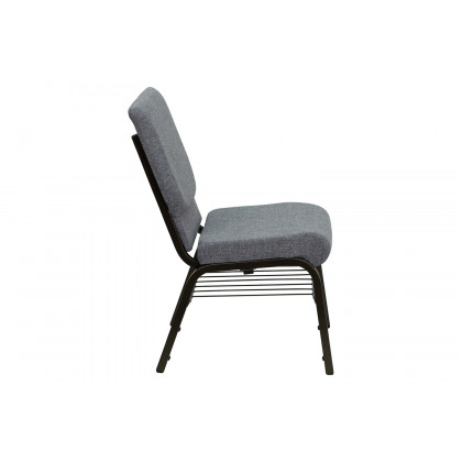 BLNK HERCULES Series Fabric Church Chair with Book Rack and Gold Vein Frame - Gray