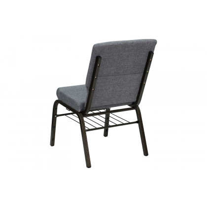 BLNK HERCULES Series Fabric Church Chair with Book Rack and Gold Vein Frame - Gray