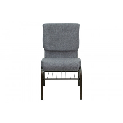 BLNK HERCULES Series Fabric Church Chair with Book Rack and Gold Vein Frame - Gray